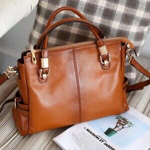 🆕Women Orange Brown Genuine Leather Purses and Handbags Tote Shoulder Bag